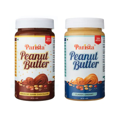 Chocolate Peanut Butter Crunchy + Classic Peanut Butter Creamy (400 + 400) Grams | Gluten Free | High Protien | Vegan