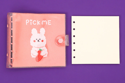 Cute Bear Transparent Ring Binder-Pink Glitter