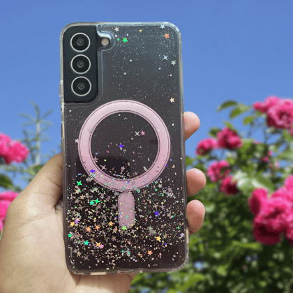 Pink Gradient Glitter Transparent Case-Samsung Galaxy S22