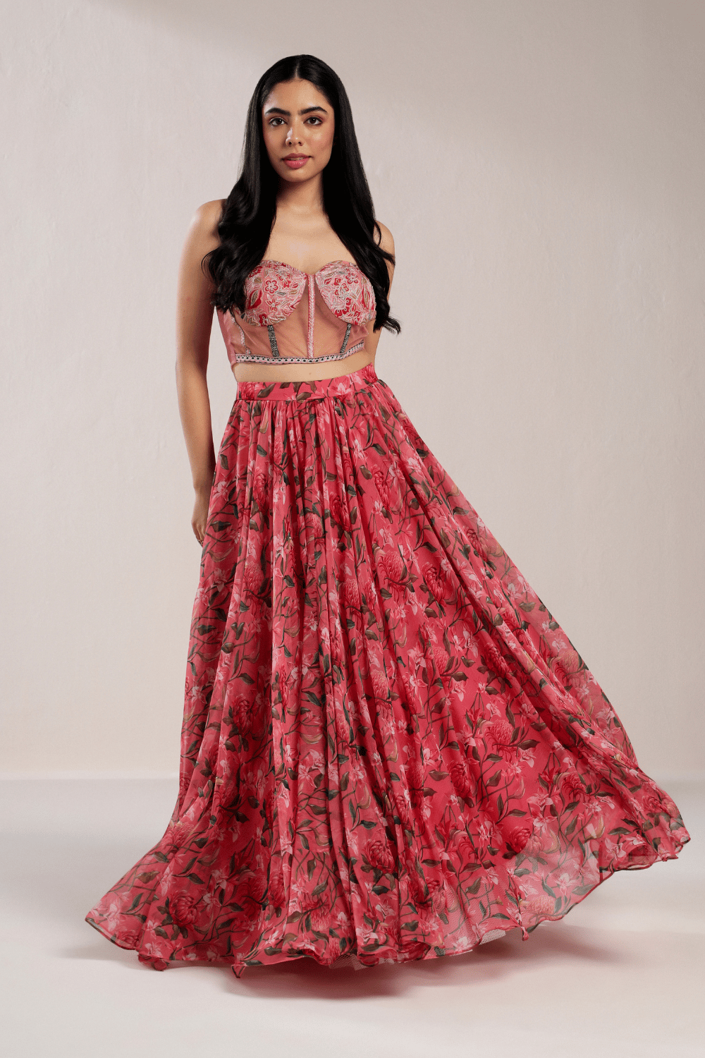 PEACH CORSET WITH PRINTED SKIRT-XS