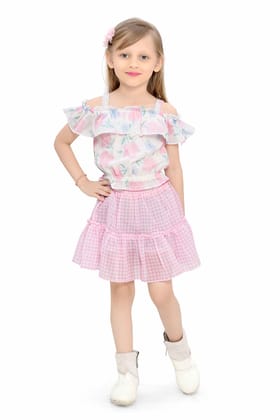 Be:Kids Pink Springtime Whimsy Ruffle Blouse and Gingham Skirt Set