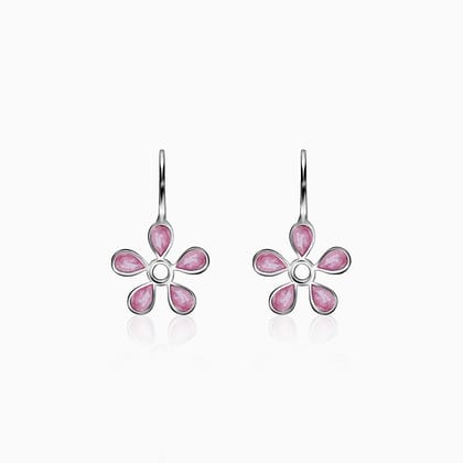 Silver Pink Dahlia Earrings