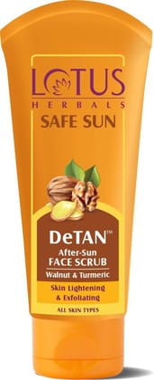 Lotus Herbals Safe Sun DeTAN After-Sun Face Scrub, 100 gm | Walnut & Turmeric | Skin Lightening & Exfoliating