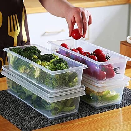 Fridge Storage Boxes Organizer With Removable Drain Plate & Lid Stackable Fridge Storage Containers Plastic Storage For Fish Meat Vegetables Fruits 1500ml (Pack of 4)-5