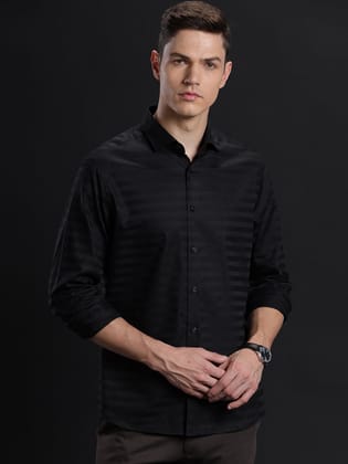 Aldeno Mens Regular Fit Plain Black Formal Cotton Shirt (BINIM)-S