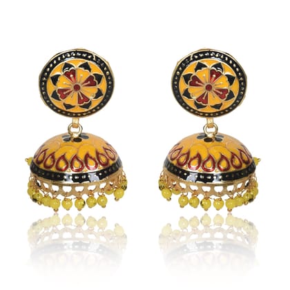 Meenakari Dome Shape Multicolour Lightweight Brass Jhumka for Women & Girls