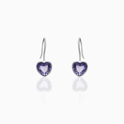 Silver Ornate Purple Heart Earrings