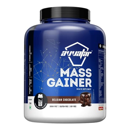 Avvatar Mass Gainer Belgian Chocolate-Avvatar Mass Gainer 2kg | Belgian Chocolate | 33 Servings | Sugar free | Gluten free | Soy free