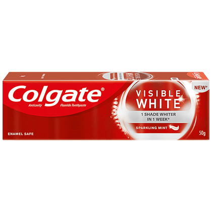 Colgate Visible White Teeth Whitening Toothpaste, Protects Enamel, Removes Stains, With Whitening Accelerators, 50 G