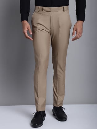 Indian Needle Men's Beige Tapered Fit Formal Trousers-30 / Beige