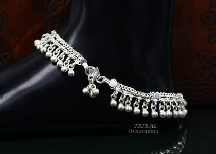 10.5" Long handmade sterling silver amazing noisy bells ankle bracelet, gorgeous charm anklets customized belly dance gifting jewelry ank476-Single