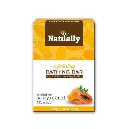 NATUALLY Exfoliating Bathing Bar with Papaya Extract and Kojic Acid - 125g-Natually exfoliating Bathing Bar Enriched with Papaya Extract and Kojic Acid 100% Pure Natural Bathing Soap for Soft, Fi