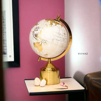 Columbia Laminated White Globe-Metal Base | Gloss Finish / L: 9 |  H: 14.5 | W: 9  (inch) / Globe Size - 8 Inch