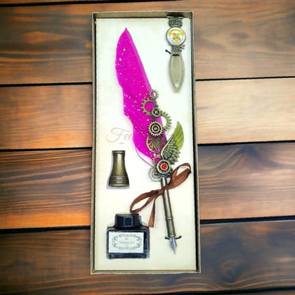 Vintage Quill Pen and Ink Set /Feather Pen Set-Pink