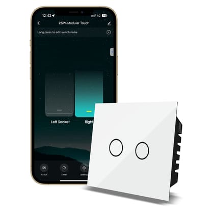 CONBRE SW2 Wi-Fi Smart Modular 2 Gang Touch Switch for Home automation | Suitable for upto 1.5 ton AC, gyser & 16A switch socket etc | Compatible with Alexa, google Assistance & Siri-White