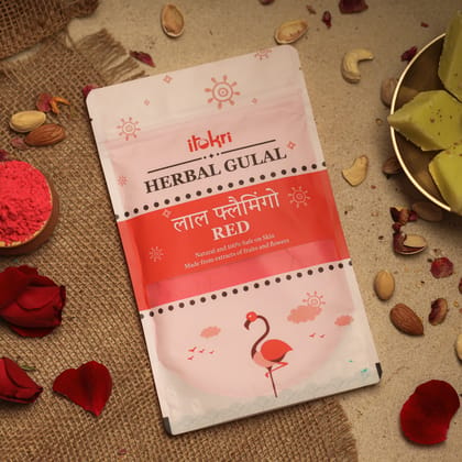 लाल फ्लैमिंगो ~ Red Organic and Herbal Holi Color / Gulal (100gm)-Pack of 1