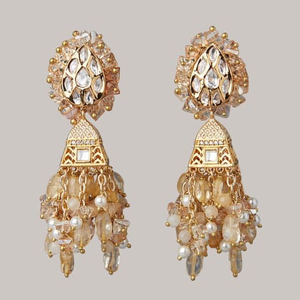 Golden Tassel Earrings With Kundan And Meenakari Jhumka - LE-785-01 GOLD