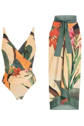 Printed Padded Monokini with a Sarong S