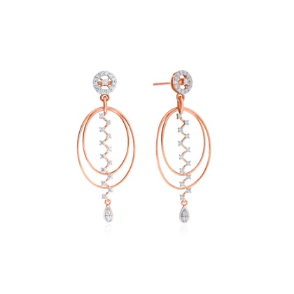 Senco Gold 18K Rose Gold Intersecting Oval Duo Diamond Earrings (Gold Weight - 6 g / 0.61 carat / FG-SI)