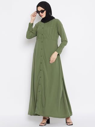 Nabia Women Jade Green Solid Yog Plate Abaya Drees With Georgette Scarf-XS / 54