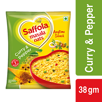 Saffola Masala Oats - Tasty Evening Snack, Fibre Rich, Curry & Pepper, 38 g