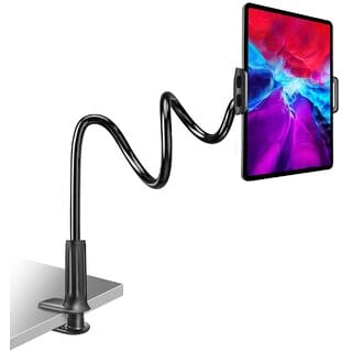 Mobile  Tablet Holder with 360 Rotation, Mobile Stand with Anti-Slip Silicone Pads  Fully Flexible Gooseneck for Bed, Tablen for All Tablet/Smartphones 4 to 10.4 Inches, Black Tabletop