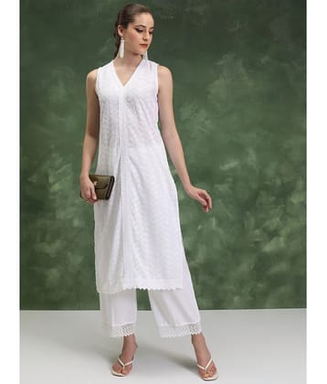 Ketch Polyester Self Design Straight Womens Kurti - white ( Pack of 1 ) - None