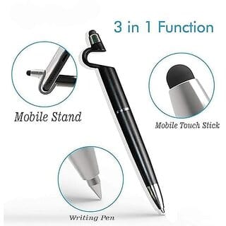 3 in 1 Ballpoint Pen with Mobile Stand Holder, Writing Pen, Stylus Pen for Touchscreen Phones and Tablets (Set of 2