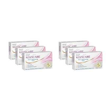 Kozicare Skin Lightening Soap - Pack of 6 | Enriched with Kojic Acid & Vitamin C Sabun Soap | Anti-Aging & Sun Protection | Glowing Skin | Moisturizing Bath Soap for Men & Women-Kozicare Skin Lig