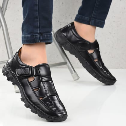 VogueHaven-Black Roman Sandals For Men-Size - 7