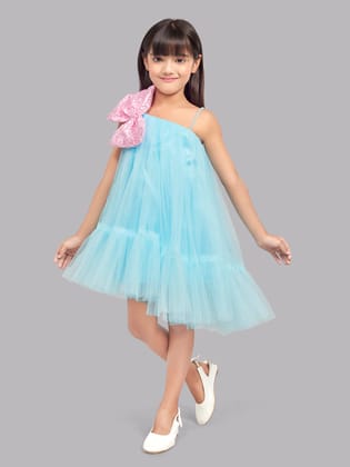 One Shoulder Asymmetrical  Dress -Blue-5-6 Y / Blue