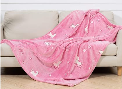 Glow in The Dark Blanket Big Pink Unicorn  Soft Cozy All Season Blankets