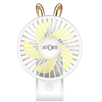 LA'FORTE Portable USB Battery Fan Foldable - Desk, Hand and Neck Hanging Fan (1200 Mah) (White)