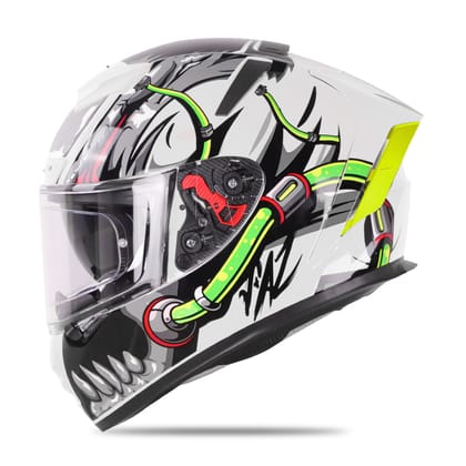 Ignyte IGN-4 Trever ISI/DOT Certified Full Face Graphic Helmet with Outer Anti-Fog Clear Visor and Inner Smoke Sun Shield-Glossy White / Medium 580 MM