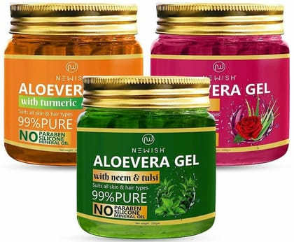 Newish 99% Pure Aloe Vera With Vitamin E Gel For Skin and Hair (Pack of 3 - 200 GM)