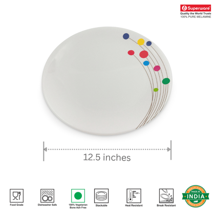 SUPERWARE Pure MELAMINE Dinnerware - COLOUR BUBBLES | 6 Nos. | Stain Free, Glazed Finish-12.5 inches | Buffet Plate