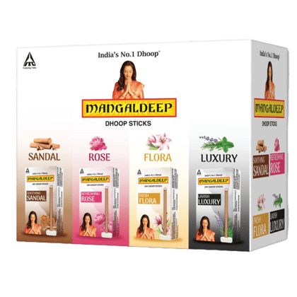 Mangaldeep Dry Dhoop Combo pack - Sandal, Rose, Luxury & Flora Dhoop Sticks