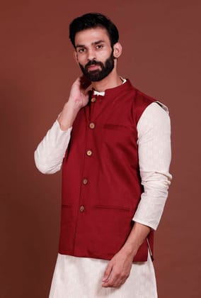 Dark Red Cotton Nehru Jacket-38