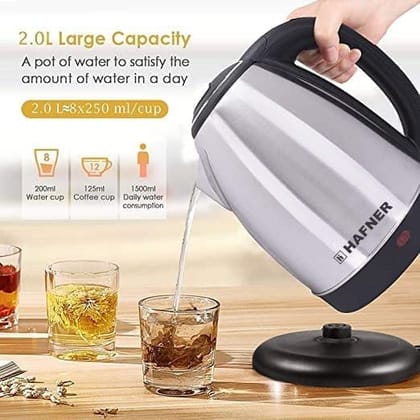 Hafner Electric Kettle with Stainless Steel BodyUsed for boiling Water Making tea and coffee Instant noodles Soup etc. 1500 Watt Silver2 litre-Silver