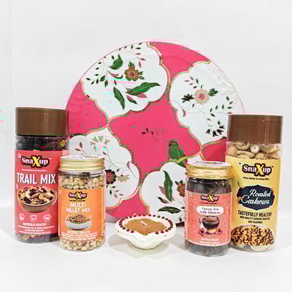 SnaXup Healthy Snacks Pink Diwali Gift Hamper Box