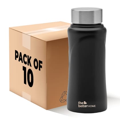 Better Home Stainless Steel Water Bottle 500ml, Rust Proof, Lightweight, Durable, Black, Pack of 10.-The Better Home 500ml Stainless Steel Water Bottle, Rust Proof, Lightweight & Durable, Black (