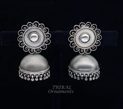 925 sterling silver handmade fabulous design jhumka stud earring, best garba navratri belly dance and wedding party stylish jewelry s1042