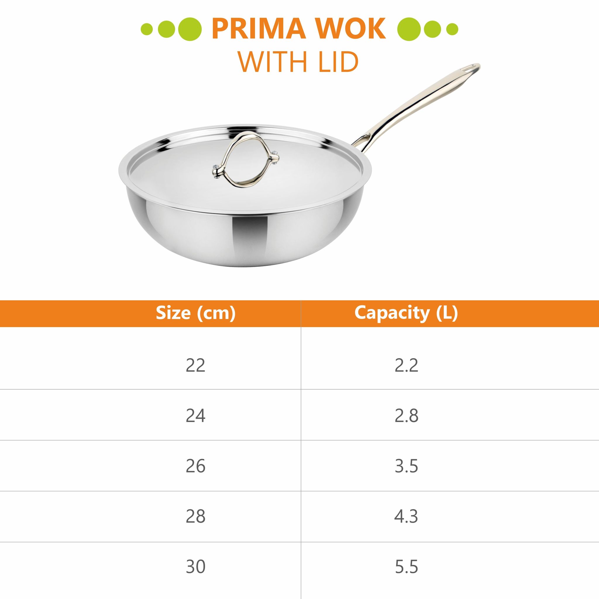 Prima Triply Wok With Lid-2.2L