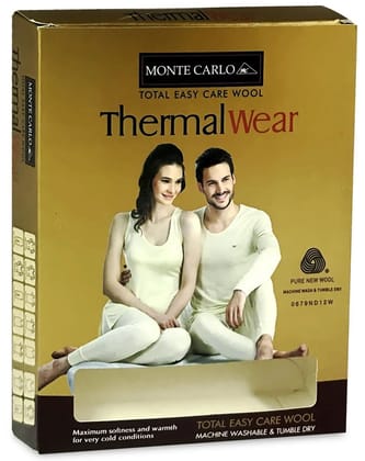 Monte Carlo Pure New Merino Wool Machine Washable Thermal for Men & Women Off White-Men's Full Sleeves / Off White / 32 / XX-Small