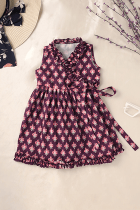 Purple Floral Wrap Style Dress-0-6 months