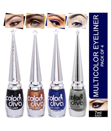 Color Diva Eye Liner, Water Resistant, Long-Lasting, 6ml Metallic & Matte Finish Pack of 4