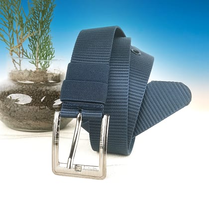 Hemener Unisex Metal Pin Hole Buckle Blue Nylon Canvas Belt-36