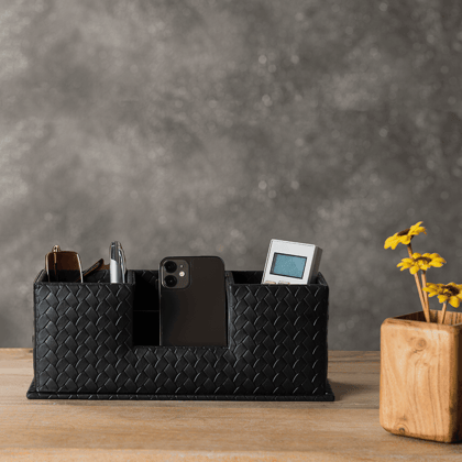 Entwine Desk Caddy Black | Faux Leather Desk Organizers-Black