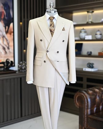 ITALIAN FIT MEN'S BEIGE DOUBLE BREASTED SUIT BY ITALIAN VEGA® (2-PIECE)-M-40