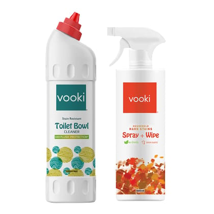 Vooki Ecofriendly Hard Stains Removal Spray, Wipe for Toughest House Hold Stains & Toilet Bowl Cleaner, 100 Flush Protection, (Combo Pack of 2, 500ml Each)…